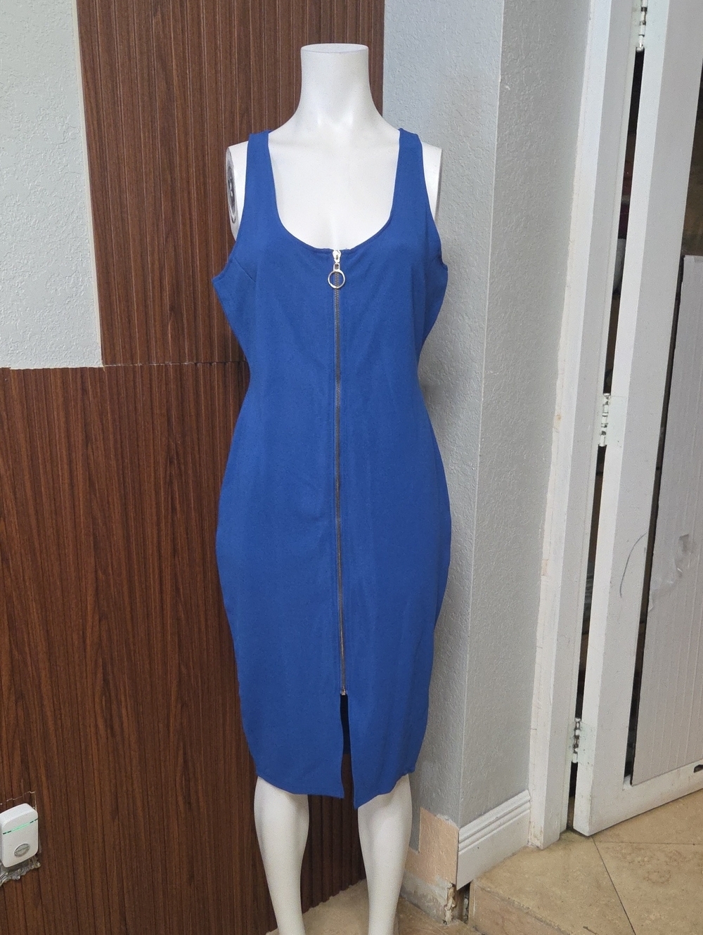 feathers Royal Blue Zip-Front Midi Dress Large Sz[0014] P2p 18 In